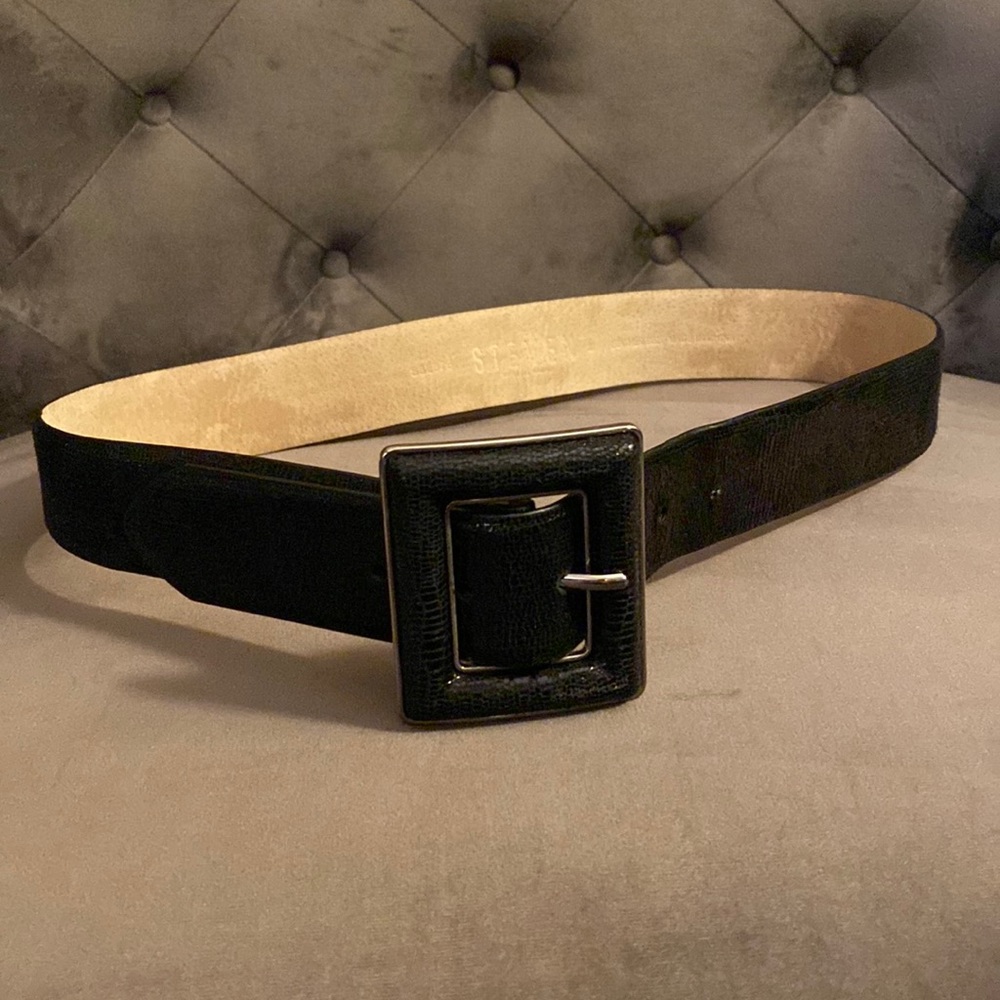 Black Leather Snake Belt, Medium